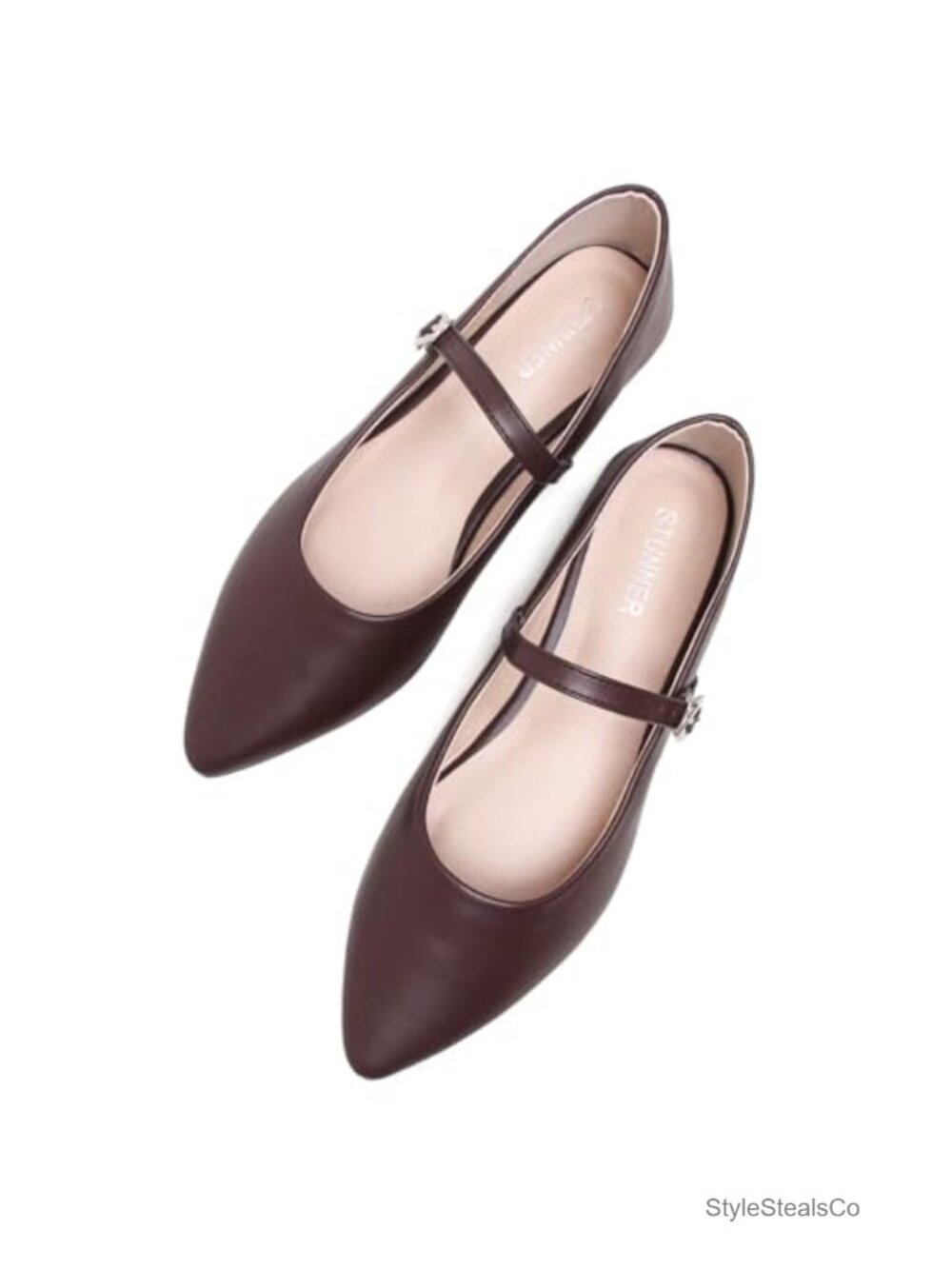 Women's Pointed Toe Bowtie Ankle Buckle Strap Mary Jane Flats